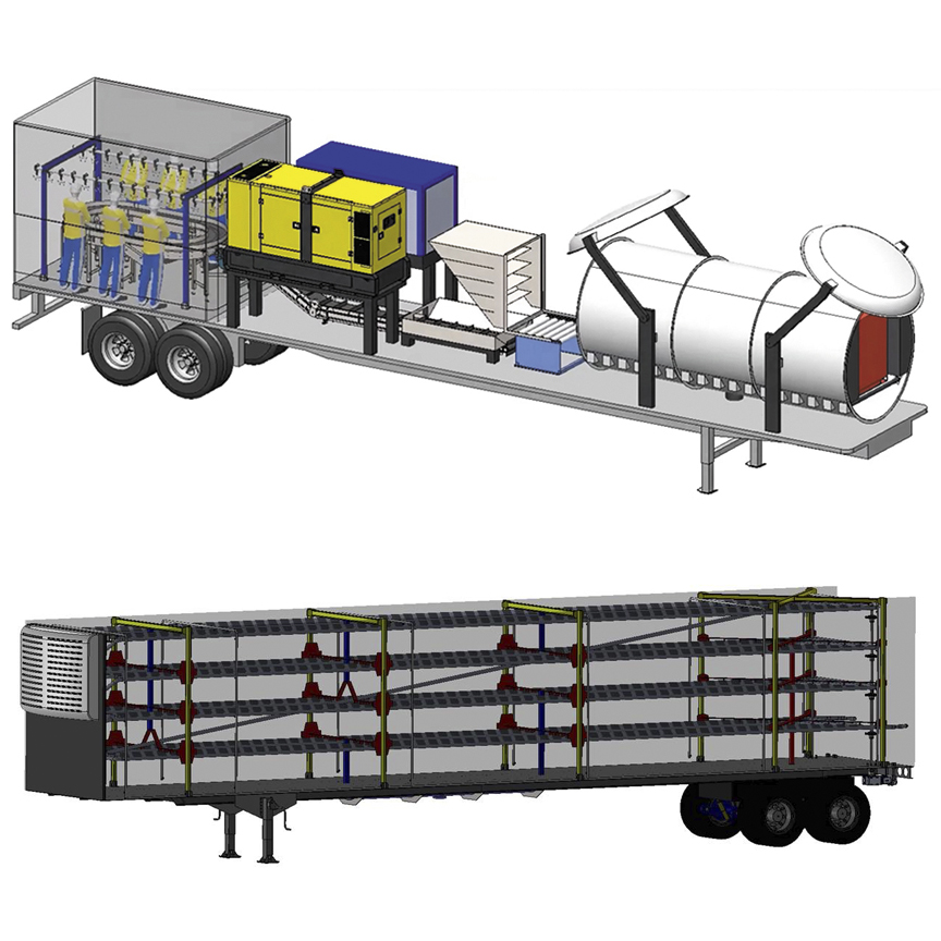 A novel farm processing and transport system that transport carcasses instead of live birds to the processing plant, alleviating transportation-related bird welfare.